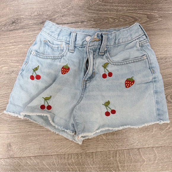 Old Navy Other - Old Navy Girls Light Blue Denim Shorts with Cherry and Strawberry Embroidery